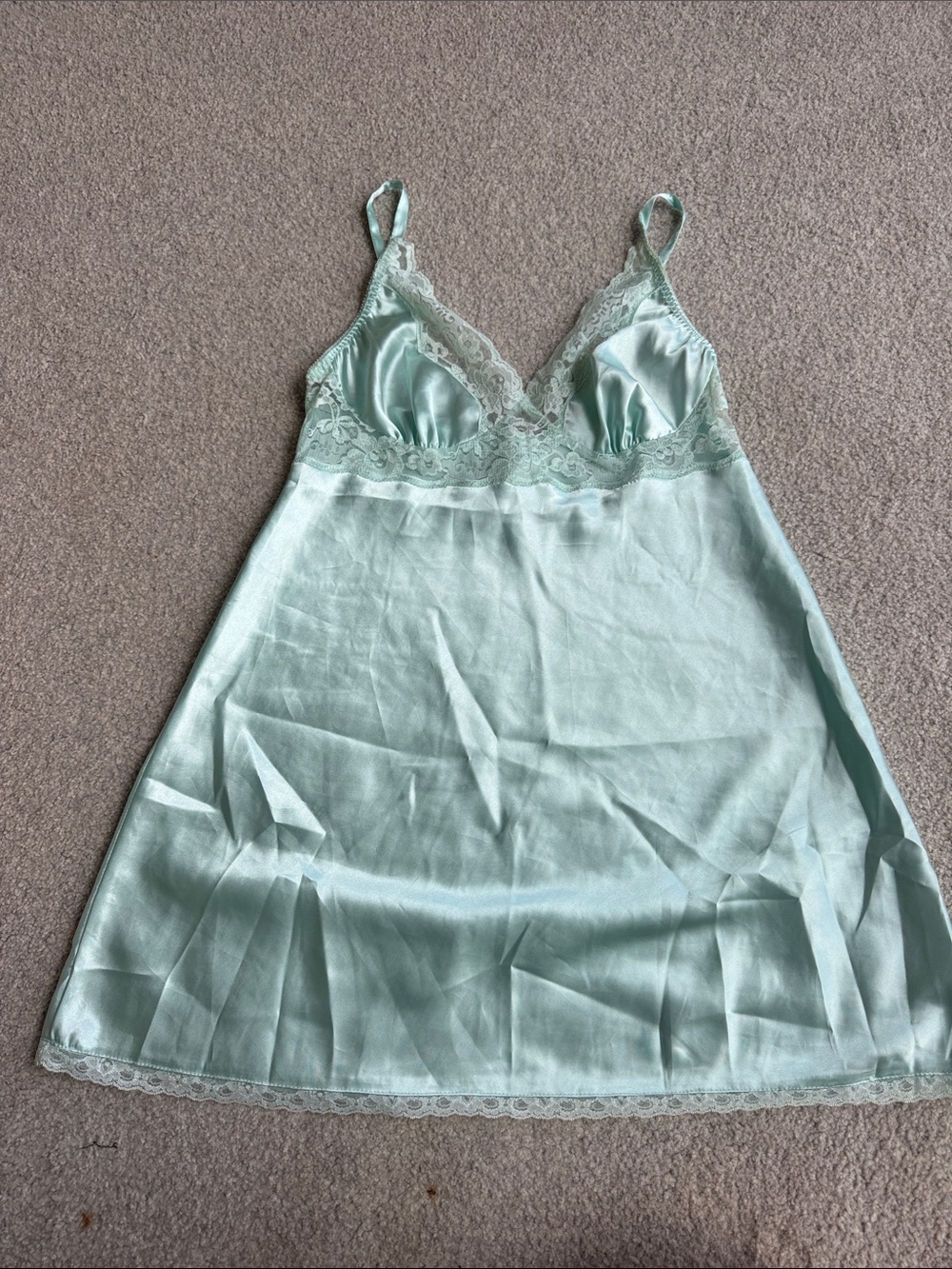 Silky Lace-Trim Slip Dress in Light Mint